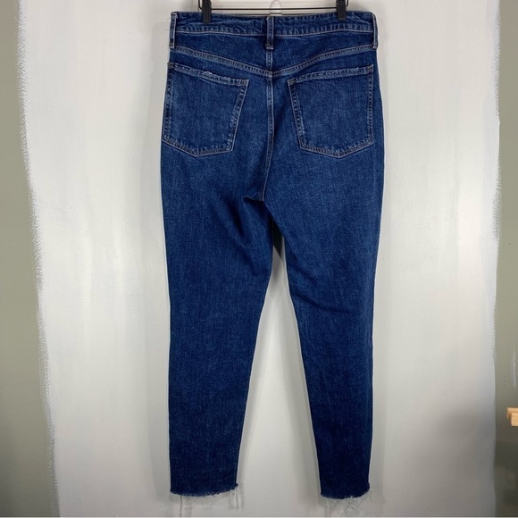 Old Navy Distressed Raw Hem High Rise O.G. Straight Denim Blue Jeans 12 Tall - Picture 2 of 5